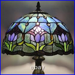 Tiffany Style Table Lamp Stained Glass Lamp Shade Purple Tulip Flower Reading