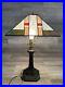 Tiffany Style Table Lamp Stained Glass Mission Square Heavy Metal Base 21 Tall