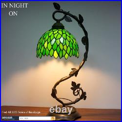 Tiffany Style Table Lamp Stained Glass Reading Banker Night Light Green Wisteria