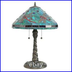 Tiffany Style Table Lamp Stained Glass Red Dragonfly with Dragonfly Metal Base