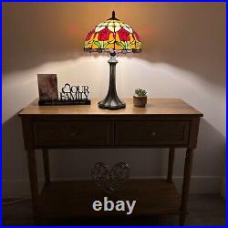 Tiffany Style Table Lamp Stained Glass Red Tulips LED Bulb Included 12W19H