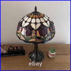 Tiffany Style Table Lamp Stained Glass Red Tulips LED Bulb Included 12W19H