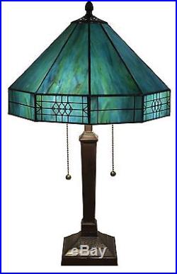 Tiffany Style Table Lamp Stained Glass Turquoise Mission Craftsman Victorian