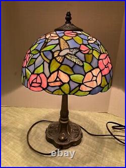 Tiffany Style Table Lamp Stained Glass humming bird theme. NICE