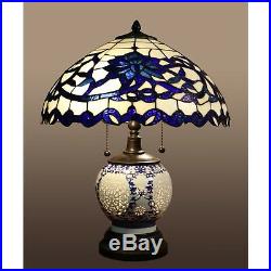 Tiffany Style Table Lamp Stained White Glass Shade Metal Bronze Finish