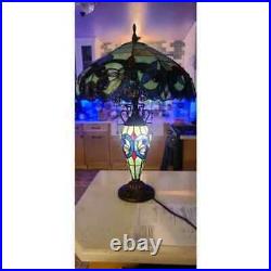 Tiffany Style Table Lamp Victorian Blue Green Teal Stained Glass Double Light