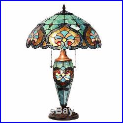 Tiffany Style Table Lamp Victorian Desk Lamp Stained Blue Glass Shade Home Lamp