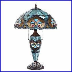 Tiffany Style Table Lamp Victorian Desk Lamp Stained Blue Glass Shade Home Lamp
