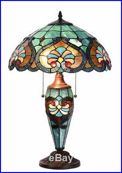 Tiffany Style Table Lamp Victorian Double Lit Desk Lamp Stained Glass Home Decor