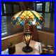 Tiffany Style Table Lamp Victorian Green Blue Amber Elegant Stained Glass 24.75