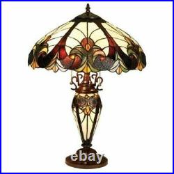 Tiffany Style Table Lamp Victorian Handcrafted Bronze Stained Glass Double Light