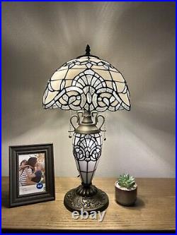 Tiffany Style Table Lamp White Stained Glass Baroque Style LED Bulb Include H22