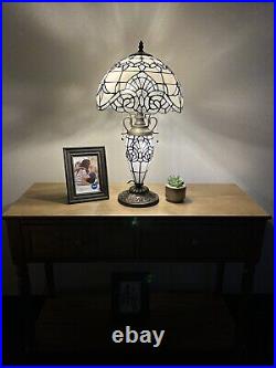 Tiffany Style Table Lamp White Stained Glass Baroque Style LED Bulb Include H22