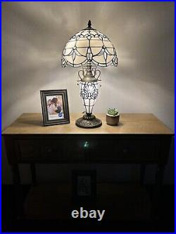 Tiffany Style Table Lamp White Stained Glass Baroque Style LED Bulb Include H22