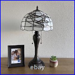 Tiffany Style Table Lamp White Stained Glass Flower Included LED Bulbs H22W12