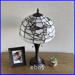Tiffany Style Table Lamp White Stained Glass Flower Included LED Bulbs H22W12