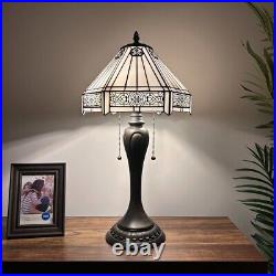 Tiffany Style Table Lamp White Stained Glass Hexagon LED Bulbs Included H22W12