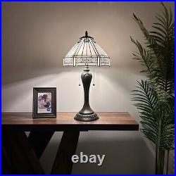 Tiffany Style Table Lamp White Stained Glass Hexagon LED Bulbs Included H22W12