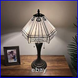 Tiffany Style Table Lamp White Stained Glass Hexagon LED Bulbs Included H22W12