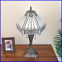 Tiffany Style Table Lamp White Stained Glass Hexagon LED Bulbs Included H22W12