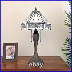 Tiffany Style Table Lamp White Stained Glass Hexagon LED Bulbs Included H22W12