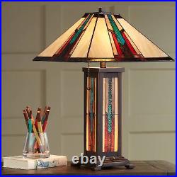 Tiffany Style Table Lamp with Nightlight Mission Bronze Art Glass Living Room