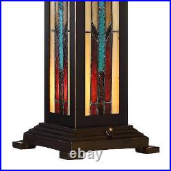 Tiffany Style Table Lamp with Nightlight Mission Bronze Art Glass Living Room