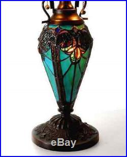 Tiffany Style Table Lamp with Vibrant Blue Colors Handcrafted Cut Glass Victorian