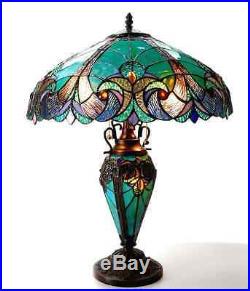 Tiffany Style Table Lamp with Vibrant Blue Colors Handcrafted Cut Glass Victorian
