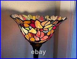 Tiffany Style Torchiere Table Lamp Vintage Design Stained Glass H 24 W 11