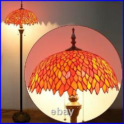 Tiffany Style Torchiere Wisteria Floor Lamp Red Stained Glass 64 High x 16 Dia