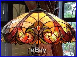 Tiffany Style Traditional Victorian 3 Light Table Lamp Brown Stained Glass Shade
