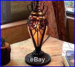 Tiffany Style Traditional Victorian 3 Light Table Lamp Brown Stained Glass Shade