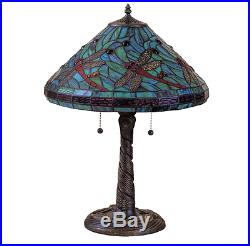 Tiffany-Style Turquoise Blue Dragonfly Table Lamp Stained Glass Shade
