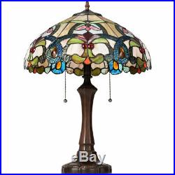 Tiffany-Style Victorian 2-Light Table Lamp with 16 Stained Glass Shade Bedroom