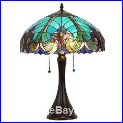 Tiffany Style Victorian 2 Light Table Lamp with Blue Glass Shade