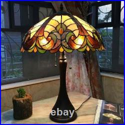 Tiffany Style Victorian 2 light Antique Bronze Table Lamp Brown Stained Glass