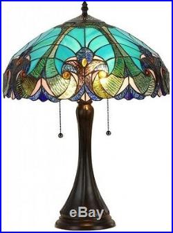 Tiffany Style Victorian Blue Shade Table Lamp Desk Lamps Decorative Glass Light