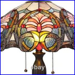 Tiffany Style Victorian Design Stained Glass 2-Light Bronze Fin Table Lamp 23inT