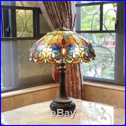 Tiffany Style Victorian Stained Glass Table Lamp 2 Bulb Antique Dark Bronze Base