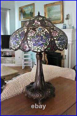 Tiffany Style Victorian Stained Glass Table Lamp 3 Bulb Antique Dark Bronze Base