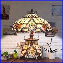 Tiffany Style Victorian Table Desk Lamp Stained Beige Glass Shade Home Lamp