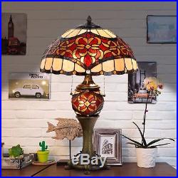 Tiffany Style Victorian Table Desk Lamp Stained Glass Double Light Lit Base