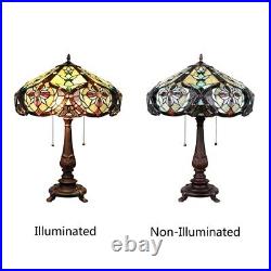 Tiffany Style Victorian Table Lamp 2-Light Red Green Stained Glass Bronze Finish