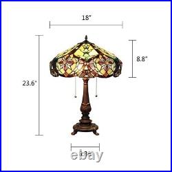 Tiffany Style Victorian Table Lamp 2-Light Red Green Stained Glass Bronze Finish