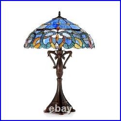 Tiffany Style Victorian Table lamp 18 Shade Green Ivory Blue & Gold 26 Tall