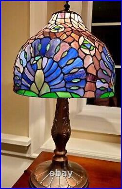 Tiffany Style Vintage Table Lamp Peacock Stained Glass Desk Lamp 26 Tall