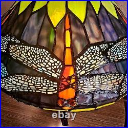 Tiffany Style Vivid Green Dragonfly Stained Glass Table Lamp Elegant Mosaic Base