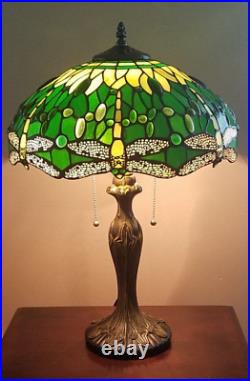 Tiffany Style Werfactory Table Lamp Green Stained Glass Dragonfly
