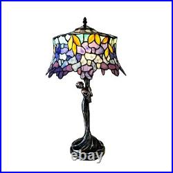 Tiffany Style Wisteria Floral Stained Glass Table Lamp Antique Dark Bronze Base